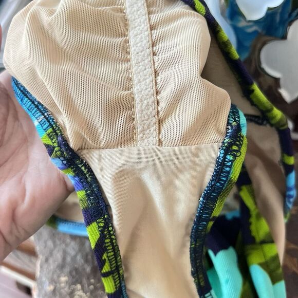 90s Vtg Floral Bikini Swimwear Matching Boho Blue Green 36C Medium Women’s Top - Picture 10 of 13